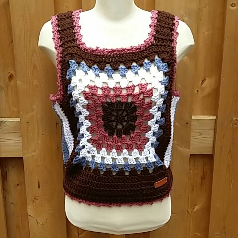 One of a Kind Crochet Granny Square Vest